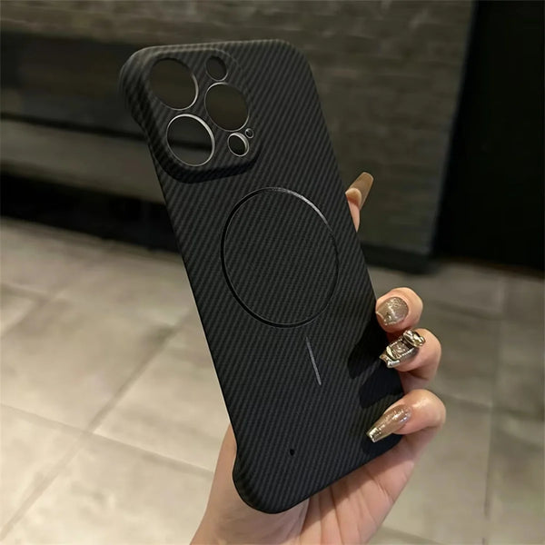 Luxury Frameless Kevlar Carbon Fiber For Magsafe Case For iPhone 17 Air 16 15 14 Plus 13 12 11 Pro Max Frosted Ultra Thin Cover