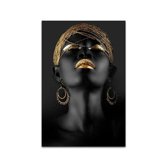 Silver Gold Color African Women Portrait Art Painting Canvas Print Poster Scandinavian Wall Art Picture for Living Room Decor