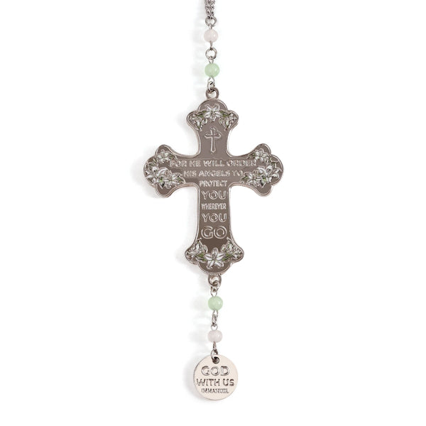 Cross Car Mirror Hanging Christian Gifts for Men Women, Metal Daily Bible Verse Car Rearview Decor Accessories, Christ Ornament