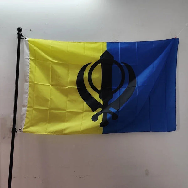 Khalistan Flag 3x5ft 2x3ft Nishan Sahib Sikh Religious Flag, Premium Polyester for Outdoor Indoor Decoration