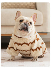 Bulldog Lambs Wool Dog Clothe Winter Warm Wavy Stripes Costume Pet Jacket for Small Medium Dogs Outdoor Pet Accessories