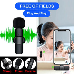Basix Mini Wireless Lavalier Microphone Noise Cancelling for iPhone Android Cameras - Portable Wireless Mic for Live Interviews