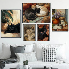 Lazy Playful Cute Afternoon Cat Sleeping Art Oil Painting Poster Canvas Printing Home Homestay Wooden House Wall Decor Painting