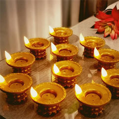 AB41-Flameless Oil Lamps, 12 Pcs Diwali Diyas Lamp Decorations, Diwali Led Water Sense Sensor Lights, Waterproof Lotus Tea Light