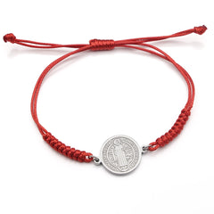 Catholic Religious Belief St. Benedict Cross Stainless Steel Bracelets Manual Chinese Knot Bracelets Men Adjustable Jewelry Gift