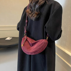 Faux Suede Super Popular Niche Suede Shoulder Bag for Women 2025 Hot Sale Single Crossbody Bags Underarm Dumpling Sweet Bags