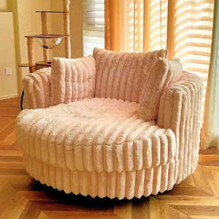 Lounge Lazy Movable Swivel Accent Sofa Chair with Wheels Comfy Soft Leisure Reading Chair Upholstered Cushion Recliner Sofa