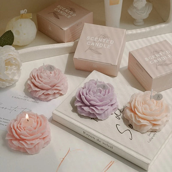3D Peony Aromatic Candle Creative Flower Shape Aromatherapy Wedding Decor Gifts Box Valentine's Day Scented Souvenir Ornament