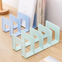 4-Grid Bookends Stand – Desktop Bookshelf Organizer Rack Office Furniture
