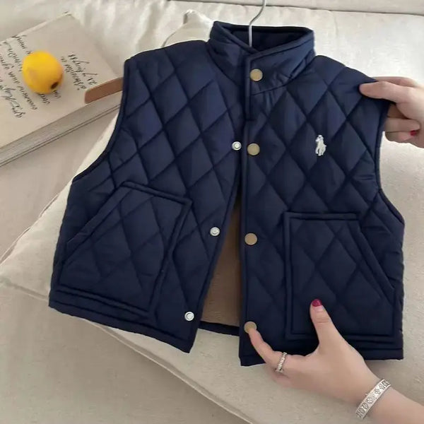 Autumn Winter Children Boys Girls Fleece Vest Solid Cotton-Padded Waistcoats Baby 2-10Y Solid Color Thicken Warm Outerwear  Kids