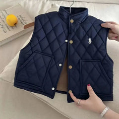Autumn Winter Children Boys Girls Fleece Vest Solid Cotton-Padded Waistcoats Baby 2-10Y Solid Color Thicken Warm Outerwear  Kids