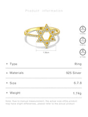 DPLAOPA 925 Sterling Silver Star of David Zircon CZ Engagement Ring 2025 New Luxury Classical Party Jewelry Gift for Women