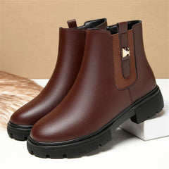 British Style Women Chelsea Boots Square Heel Platform Comfortable Anti-slip Zip Ankle Boots Soft Leather Casual Shoes