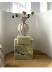 Luxury White Marble Nightstand Modern Bedside Table with Storage, Natural Stone Home Decor, Decorative End Table for Bedroom Furniture