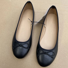 2026 Spring Elegant Bowknot Ballet Flats Classic Shoe Round Toe Comfort Slip-On Women Fashion Loafers Leather Mules Flat Shoes