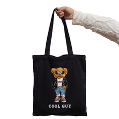 Black White Bear Print Shopper Tote for Women