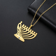  Dreamtimes Vintage Metal Candlestick Pendant Necklace for Women Men Judaism Menorah Trinket Jewelry Jerusalem Religion Gifts