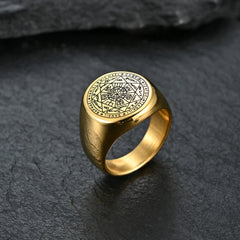 YILUOCD Seal of The Seven Archangels Rings for Men The Key of Solomon Ring Kabbalah Talisman Amulet Stainless Steel Male Jewelry