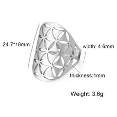 EUEAVAN Flower of Life Ring Stainless Steel Sacred Geometry Archangel Metatron Ring Adjustable Amulet Jewelry Gift Wholesale