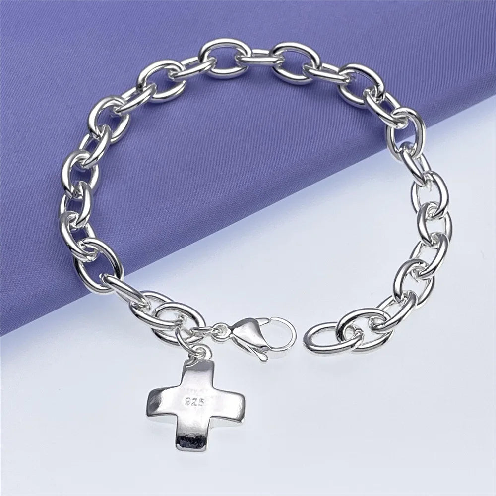 925 Sterling Silver Unique Cross Bracelets For Women Fashion Costume Jewelry 20cm 8inch Wedding Accessories Christmas Gifts
