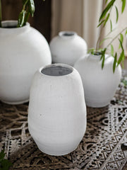 Large Size White Thick Earthenware Flower Vase Ceramic Imitation Living Room Floor Standing Moon Clay Pot Vintage Flower Holder