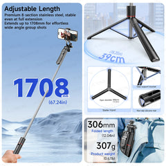 F16 1708mm Selfie Stick Tripod with Bluetooth Remote