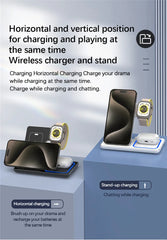 3 in 1 Wireless Charger Stand Pad Foldable Fast Charging Station Dock For iPhone 17 16 15 14 13 12 11 X 8 Apple Watch Airpods