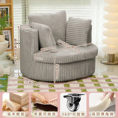 Lounge Lazy Movable Swivel Accent Sofa Chair with Wheels Comfy Soft Leisure Reading Chair Upholstered Cushion Recliner Sofa