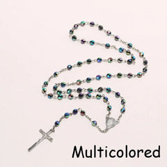 Fashion Vintage Crucifix Virgin Mary Pendant Cross Necklace Jesus Rosary Beads Chain