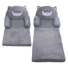 Kids Chair Kids Corner Sofa Cartoon Gray Foldable Wide Handle Soft Breathable Toddler Chair for Reading Relaxing Sleeping Living Room Furniture