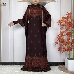 2025 Women Long Sleeves Dress Cotton Ramadan Abaya with Two Hats Muslim Women's Kaftan Dress Dubai Turkey Islam Prayer Clothing