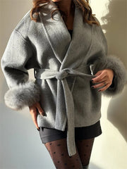 Tossy Fox Fur Wool Short Coat – Elegant Double-Sided Women Jacket