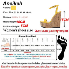 Aneikeh Fashion Shoes Woman Open Toe Platform Wedge Sandal for Woman Cutouts Super High Ankle Strap Gladiator Shoes Summer Heels