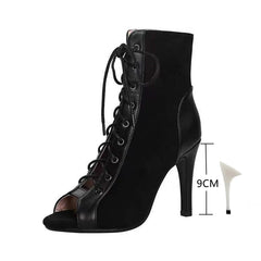 Lace-Up Sandals Heels 9CM Women's Shoes Summer 2024 Trend Black Sexy Peep Toe Boots Fashion Cloth Stilettos Jazz Dance Female