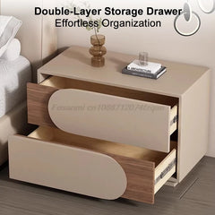 Cream Style Solid Wood Nightstand Mid Century Modern Bedside Table Large Storage Cabinet Luxury Aesthetic Bedroom Furniture Unit