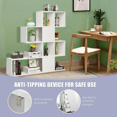 GOFLAME 5-Tier Bookshelf, Modern Ladder Style Room Divider, Free Standing Wooden Display Shelf for Books Office Furniture