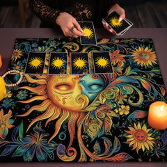Floral And Sun Tarot Card Tablecloth Altar Cloth Flower Life Spread Tarot Reading Cloth Spiritual Oracle Card Pad