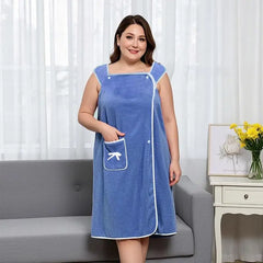 1 Pcs Women's Plus Size Wearable Bath Towel-Cute Bow Soft Shower Skirt for Women-Adjustable Bath Robe with Pocket for Home an
