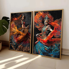 Indian Woman Folk Dance Poster Ethnic Girls Canvas Painting Print Wall Art Pictures for Living Room Home Decor Cuadros