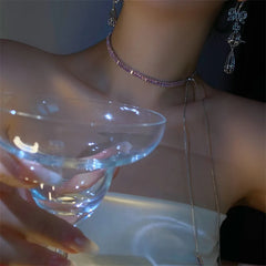 Korean Zircon Inlaid Copper Necklace Luxury Party Jewelry