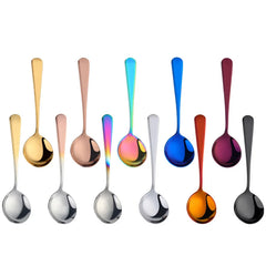 6/8/11Pcs Stainless Steel Soup Spoons Round Dessert Spoon 11 Colors Spoons Set Ice Cream Scoop Spoon In Party Dinnerset Kitchen Tools, Cooking Utensils
