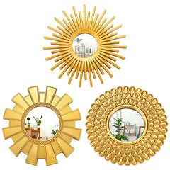 3PCS Golden Frame Decorative Mirror Sun Shaped Hanging Mirrors Wall Decor Living Room Background Mirror Home Decorations