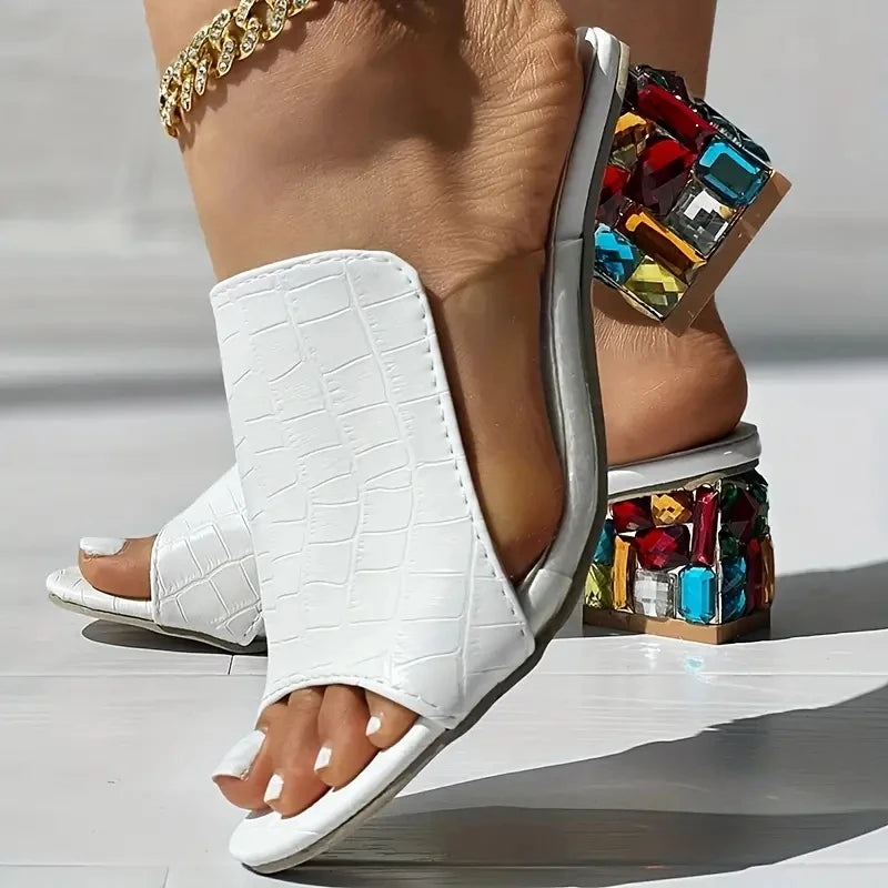 Women Crystal Sandals 2024 New Spring Summer Open Toe Shoes Sandals Square Heels Beach Fashion Sandals Women Sandalias De Mujer