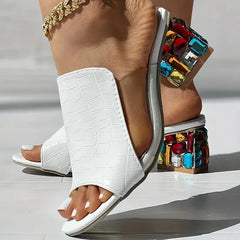 Women Crystal Sandals 2024 New Spring Summer Open Toe Shoes Sandals Square Heels Beach Fashion Sandals Women Sandalias De Mujer
