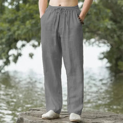 2025 New Blue Men's Beach Pants Joggers Streetwear Cotton Linen Sweatpants Casual Pants Hawaiian Vacation Loose Summer Long