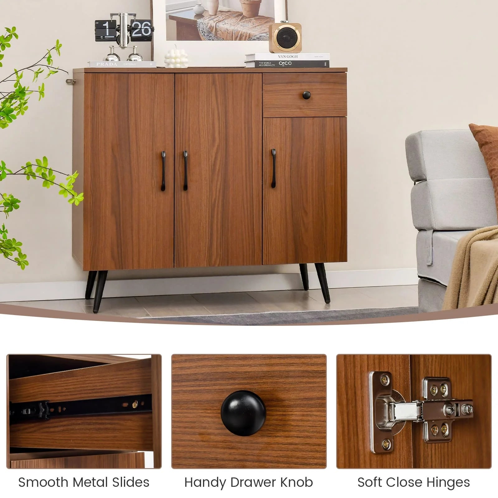 GOFLAME Buffet Cabinet Kitchen Cabinet Modern Storage Cabinet w/Pull-out Drawer Kitchen & Dining Furniture