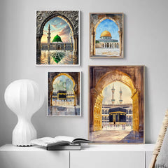 Islamic Grand Mosque Architectural Art, Sacred Holy Place Canvas Print, Muslim Home Wall Decor Prayer Room Ramadan Eid Gift