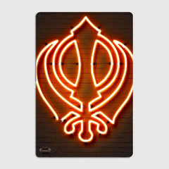 Khanda Neon Sign Religious Poster Metal Sign Club Pub Custom Bar Bedroom Indoor Decor Posters Home Wall Decor Room Decoration