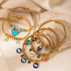 ANENJERY 316L Stainless Steel Colorful Eyes Heart Beads Drip Oil Pendant Bracelet for Women Men Personality Fashion Jewelry Gift