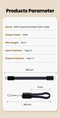 60W USB C To Type C Short Keychain Cable For Samsung Xiaomi 16.5cm 27W Type C To Lightning Charging Cable For iPhone Power Bank